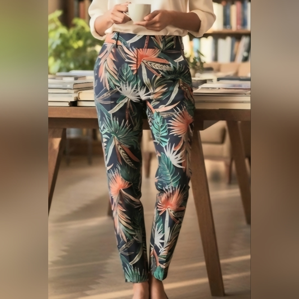 T Tahari Multicolor Leaf Print Pants